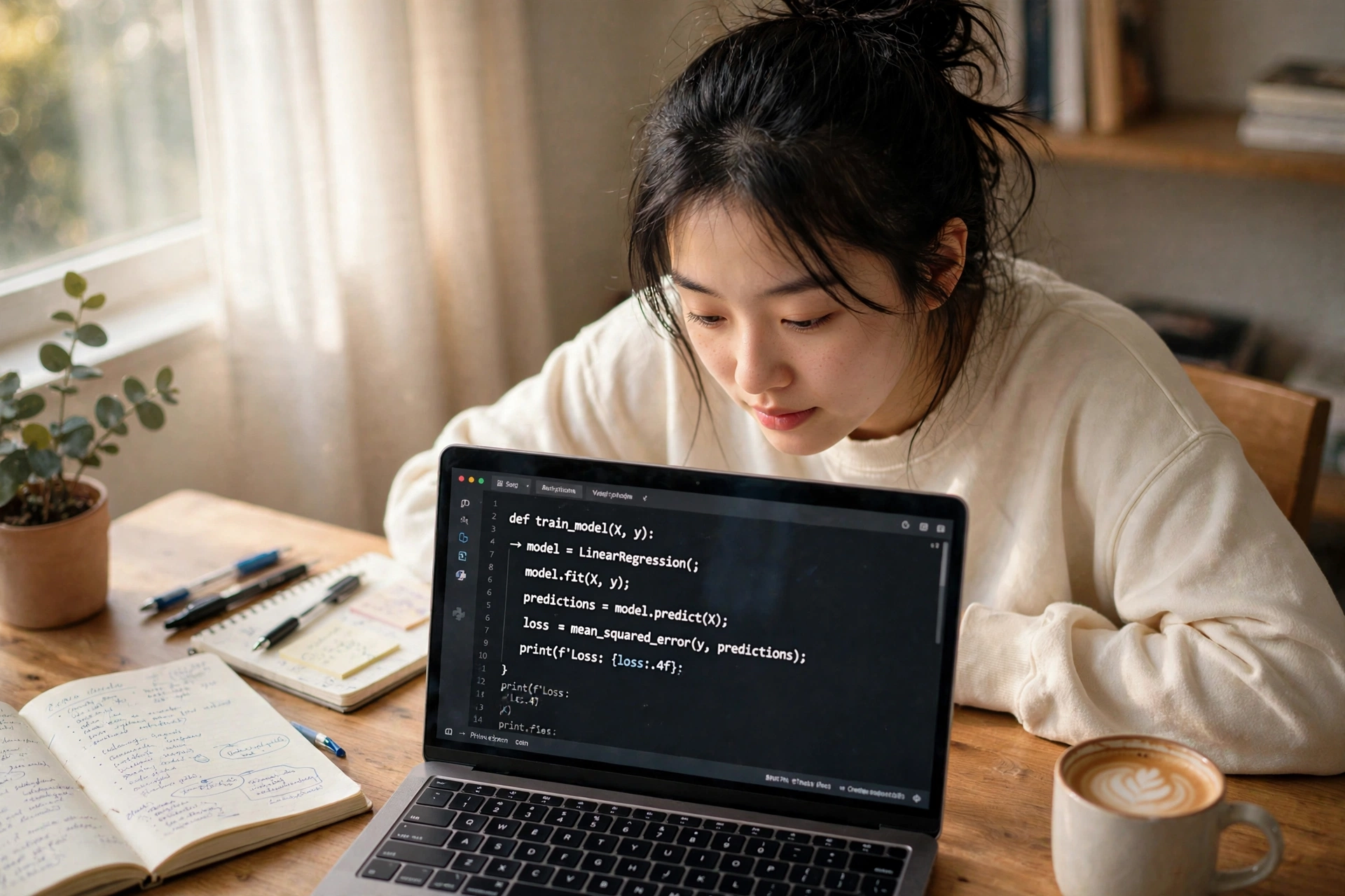 Maya studying AI at her desk