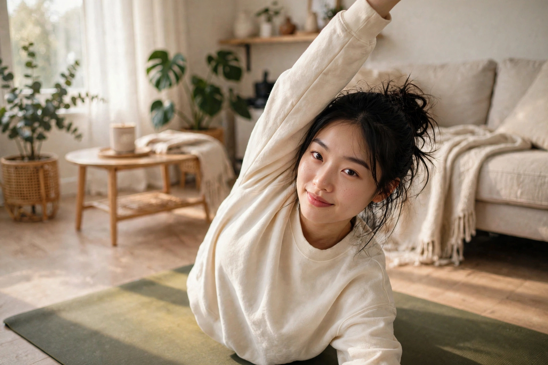 Maya doing morning yoga